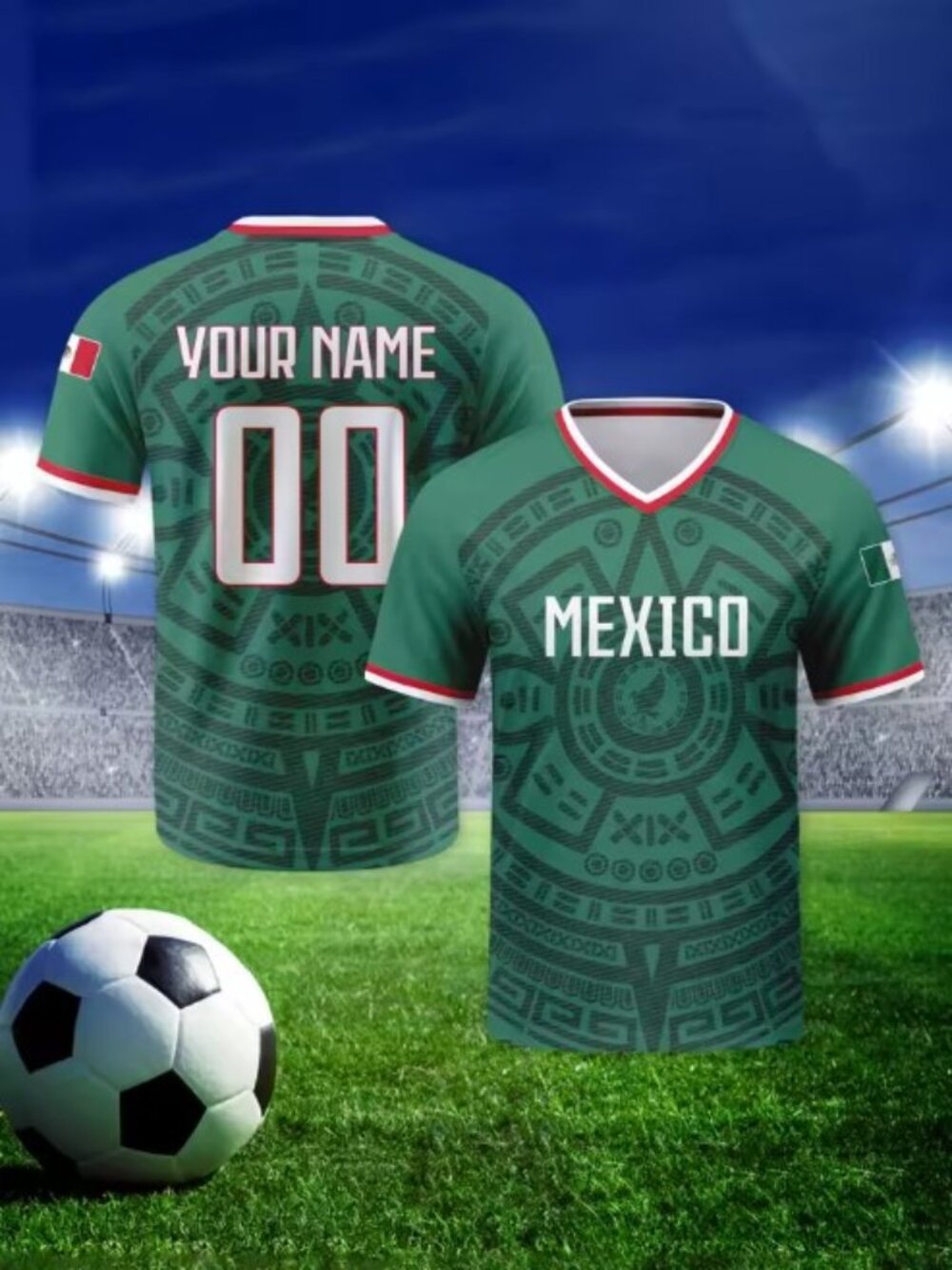 Mexico Football Jersey Personalized with Name Number V-neck Soccer National Team